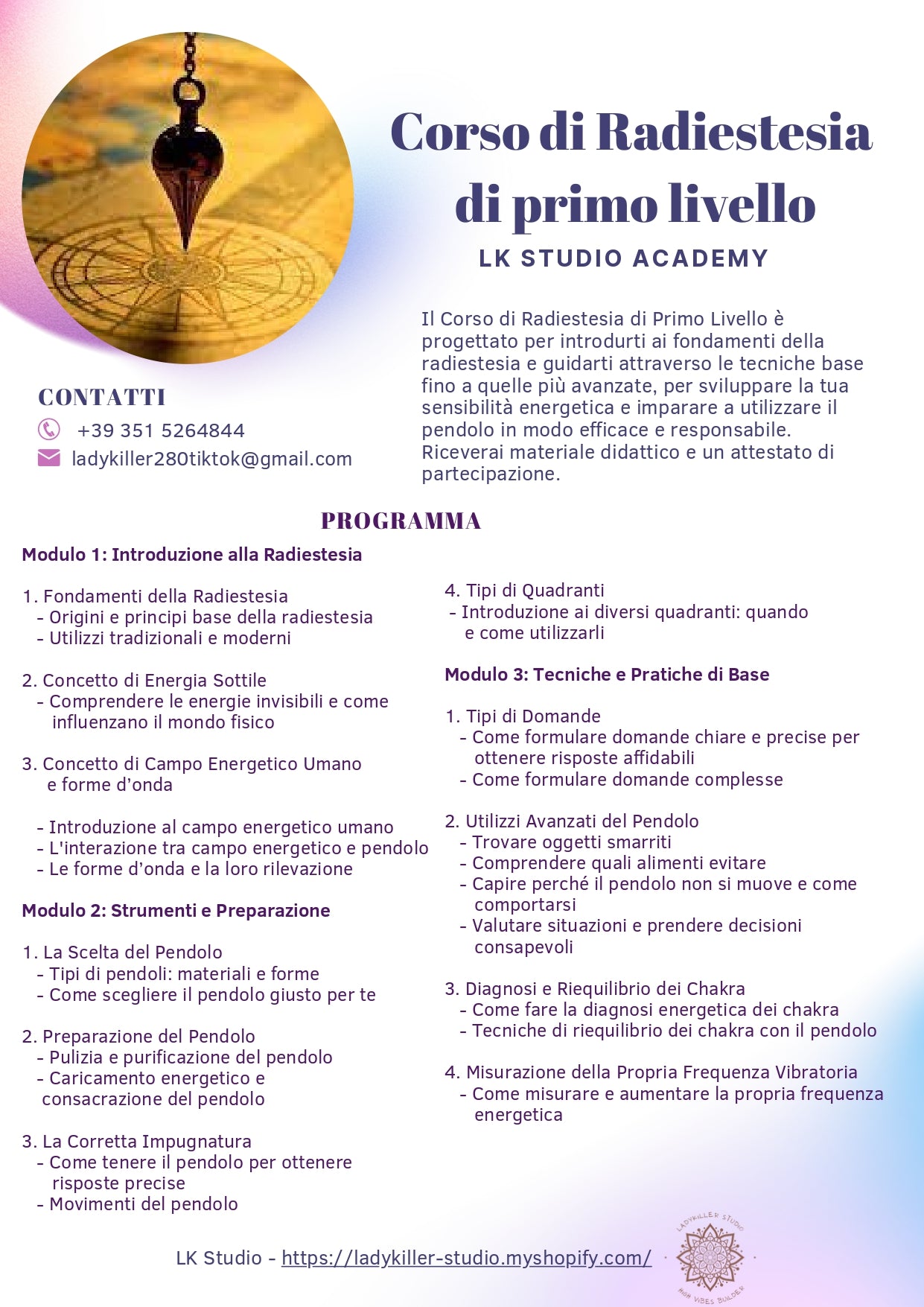 Corso di Radiestesia di primo livello - Principianti
